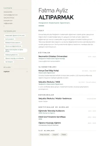 Matematik Öğretmeni Cv Örnekleri cv indir